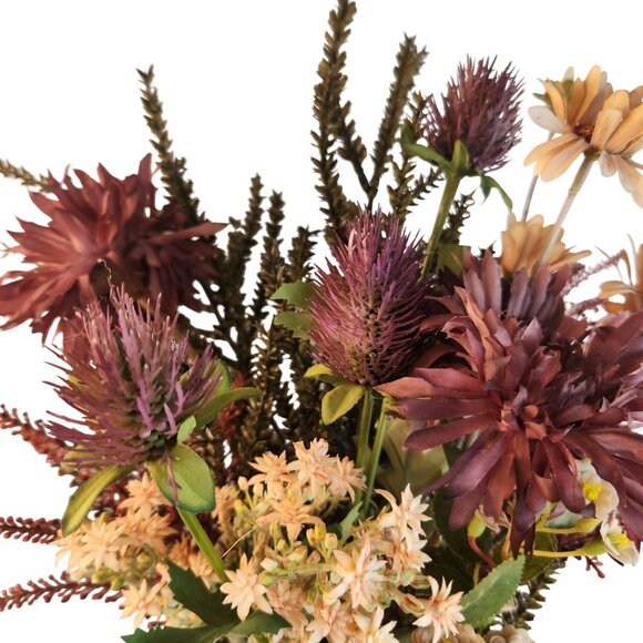 Hand Tied Artificial Flower Bouquet With Burgundy Purple Cream and Green Tones - Picture 3 of 15